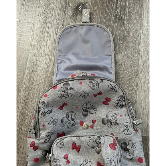 Disney Parks Gray Minnie Mouse Backpack Purse Bg Red Bows - Picture 5 of 7
